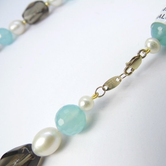 14KY Chalcedony Pearl Smoky Quartz Gold NECKLACE - Picture 11 of 11